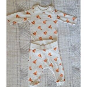 Monica + Andy Pizza‎ Print Bodysuit & Pants Set – Baby 0-3M, Organic Cotton